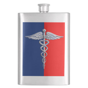 Chrome Style Caduceus Medical Symbol League Heupfles