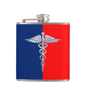 Chrome Style Caduceus Medical Symbol League Heupfles