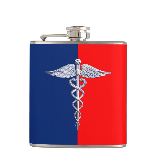 Chrome Style Caduceus Medical Symbol League Heupfles (Voorkant)
