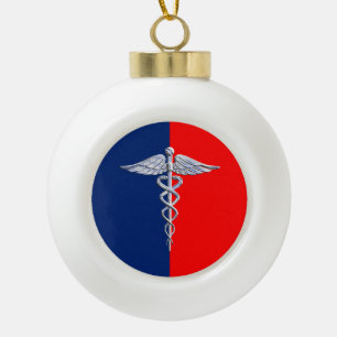 Chrome Style Caduceus Medical Symbol League Keramische Bal Ornament