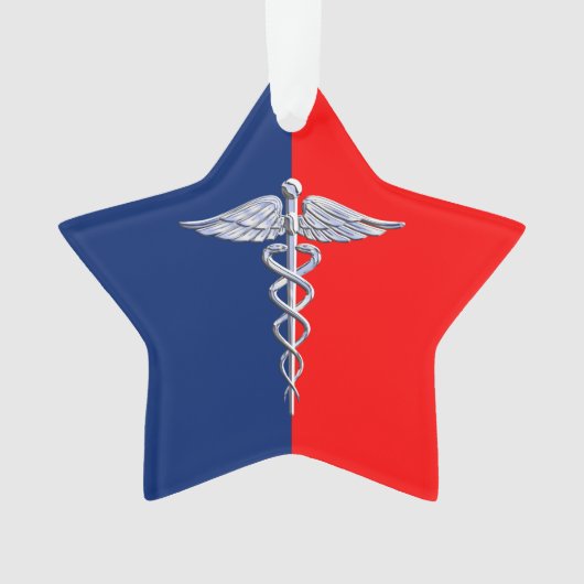 Chrome Style Caduceus Medical Symbol League Ornament (voorkant)