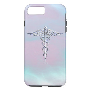 Chrome Style Caduceus Medical Symbool Moeder Pearl iPhone 8/7 Plus Hoesje