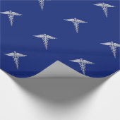 Chrome Style Caduceus Medical Symbool op Navy Blue Cadeaupapier (Hoek)