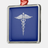 Chrome Style Caduceus Medical Symbool op Navy Blue Metalen Ornament (Links)