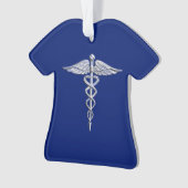 Chrome Style Caduceus Medical Symbool op Navy Blue Ornament (voorkant)