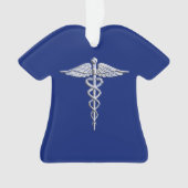 Chrome Style Caduceus Medical Symbool op Navy Blue Ornament (voorkant)