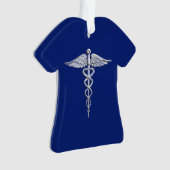 Chrome Style Caduceus Medical Symbool op Navy Blue Ornament (voorkant)