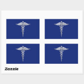 Chrome Style Caduceus Medical Symbool op Navy Blue Rechthoekige Sticker (Vel)