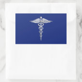 Chrome Style Caduceus Medical Symbool op Navy Blue Rechthoekige Sticker (Tas)