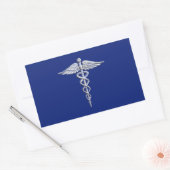 Chrome Style Caduceus Medical Symbool op Navy Blue Rechthoekige Sticker (Envelop)