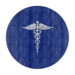 Chrome Style Caduceus Medical Symbool op Navy Blue Snijplank