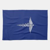 Chrome Style Caduceus Medical Symbool op Navy Blue Theedoek (Horizontaal)