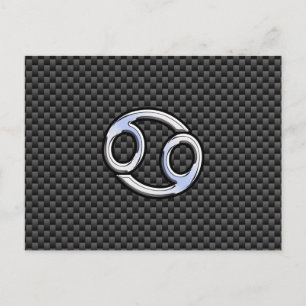 Chrome Style Cancer Zodiac Sign Carbon Fiber Print Briefkaart