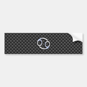 Chrome Style Cancer Zodiac Sign Carbon Fiber Print Bumpersticker