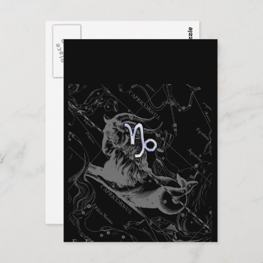 Chrome Style Capricorn Zodiac Sign on Hevelius Briefkaart (Voorkant / Achterkant)