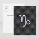Chrome Style Capricorn Zodiae Sign on Carbon Fibre Briefkaart (Voorkant / Achterkant)