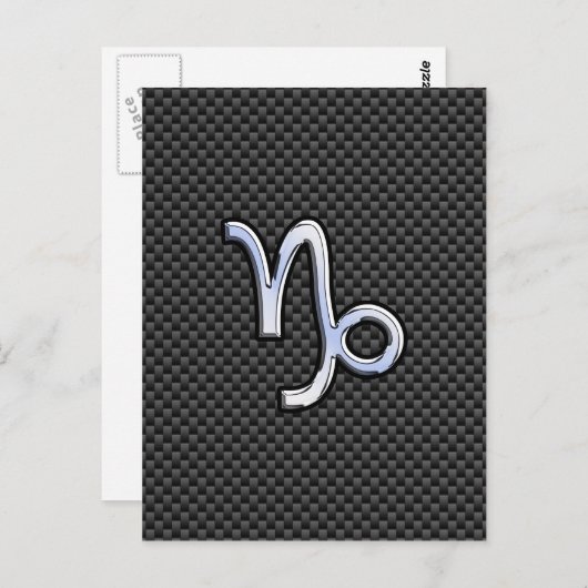 Chrome Style Capricorn Zodiae Sign on Carbon Fibre Briefkaart (Voorkant / Achterkant)