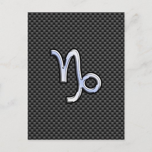 Chrome Style Capricorn Zodiae Sign on Carbon Fibre Briefkaart (Voorkant)