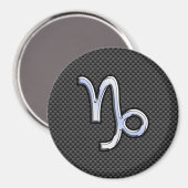 Chrome Style Capricorn Zodiae Sign on Carbon Fibre Magneet (Voorkant / Achterkant)