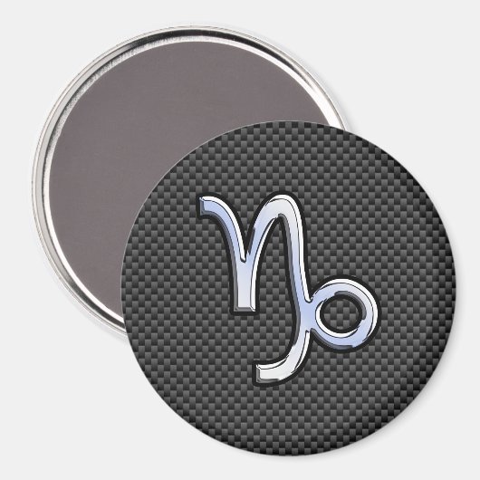 Chrome Style Capricorn Zodiae Sign on Carbon Fibre Magneet (Voorkant / Achterkant)