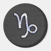Chrome Style Capricorn Zodiae Sign on Carbon Fibre Magneet (Voorkant)