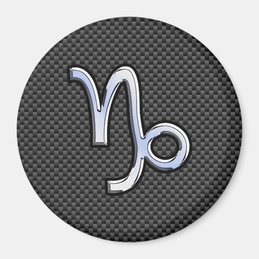 Chrome Style Capricorn Zodiae Sign on Carbon Fibre Magneet (Voorkant)