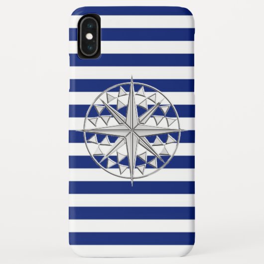 Chrome Style Compass op Navy Blue Stripes Case-Mate iPhone Case (Achterkant)