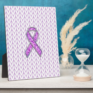 Chrome Style Crystal Pink Ribbon Awareness Knit Fotoplaat