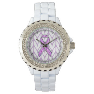 Chrome Style Crystal Pink Ribbon Awareness Knit Horloge