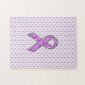 Chrome Style Crystal Pink Ribbon Awareness Knit Legpuzzel (Horizontaal)