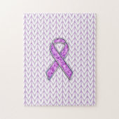 Chrome Style Crystal Pink Ribbon Awareness Knit Legpuzzel (Verticaal)