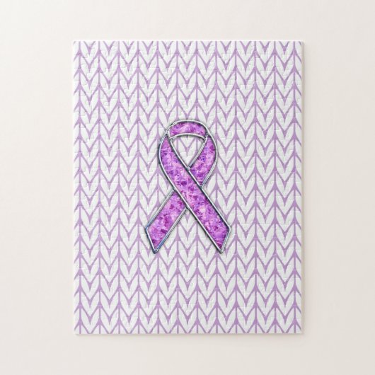 Chrome Style Crystal Pink Ribbon Awareness Knit Legpuzzel (Verticaal)