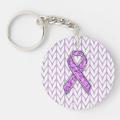 Chrome Style Crystal Pink Ribbon Awareness Knit Sleutelhanger (Voorkant)
