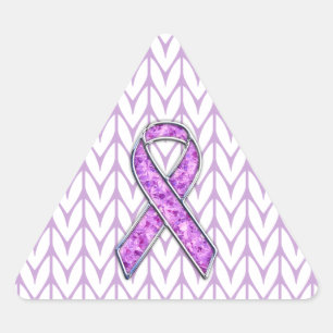 Chrome Style Crystal Pink Ribbon Awareness Knit Sticker