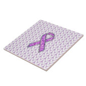 Chrome Style Crystal Pink Ribbon Awareness Knit Tegeltje (Zijkant)