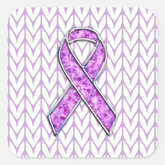 Chrome Style Crystal Pink Ribbon Awareness Knit Vierkante Sticker (Voorkant)