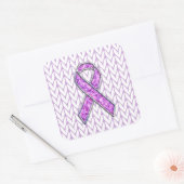 Chrome Style Crystal Pink Ribbon Awareness Knit Vierkante Sticker (Envelop)