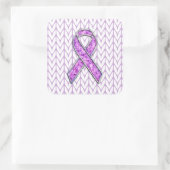 Chrome Style Crystal Pink Ribbon Awareness Knit Vierkante Sticker (Tas)