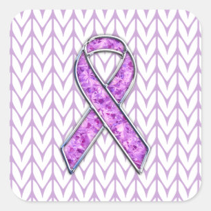 Chrome Style Crystal Pink Ribbon Awareness Knit Vierkante Sticker