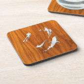 Chrome Style Diver met haaien op Teak Veneer Bier Onderzetter (Linkerzijde)