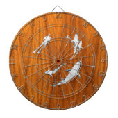 Chrome Style Diver met haaien op Teak Veneer Dartbord (Voorkant)