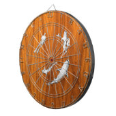 Chrome Style Diver met haaien op Teak Veneer Dartbord (Voorkant Rechts)