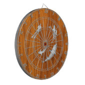 Chrome Style Diver met haaien op Teak Veneer Dartbord (Voorkant Links)