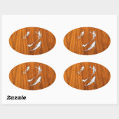 Chrome Style Diver met haaien op Teak Veneer Ovale Sticker (Vel)