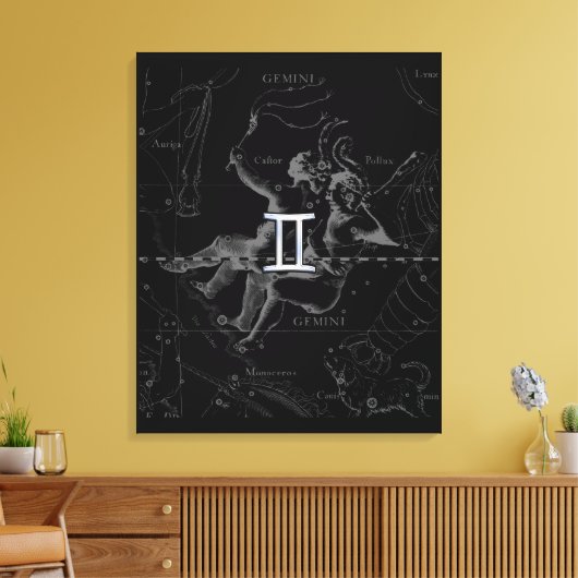 Chrome Style Gemini Zodiac Sign on Hevelius Canvas Afdruk (Insitu (Woonkamer))