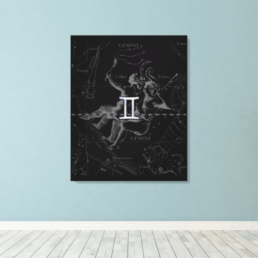 Chrome Style Gemini Zodiac Sign on Hevelius Canvas Afdruk (Insitu (Houten vloer))