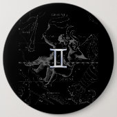 Chrome Style Gemini Zodiac Sign on Hevelius Ronde Button 6,0 Cm (Voorkant)