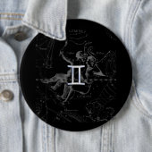Chrome Style Gemini Zodiac Sign on Hevelius Ronde Button 6,0 Cm (In situ)