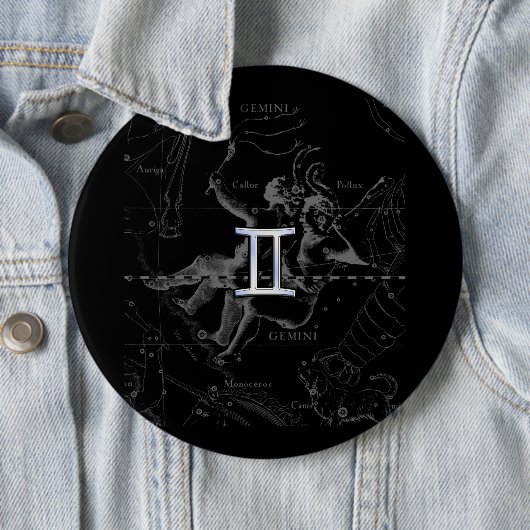 Chrome Style Gemini Zodiac Sign on Hevelius Ronde Button 6,0 Cm (In situ)