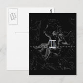 Chrome Style Gemini Zodiac-teken op Hevelius Briefkaart (Voorkant / Achterkant)